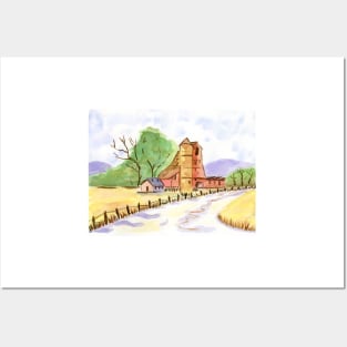 Old Farm. Original Watercolor Painting Posters and Art